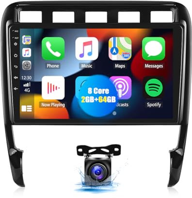 8Core 2G+64G CAMECHO Autoradio für Porsche Cayenne 9PA (2002-2010) mit Navi Carplay Android Auto,Android 13 丨9 Auto Radio Touch Display mit RDS MirrorLink Bluetooth und USB+Rückfahrkamera