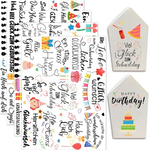 Hongma Rub On Sticker Geburtstag Transfers 4PCS Birthday Sprüche für Raysin Keraflott Möbel Glas Holz DIY Deko Rub On Folie Rubons Aufkleber, FB-912