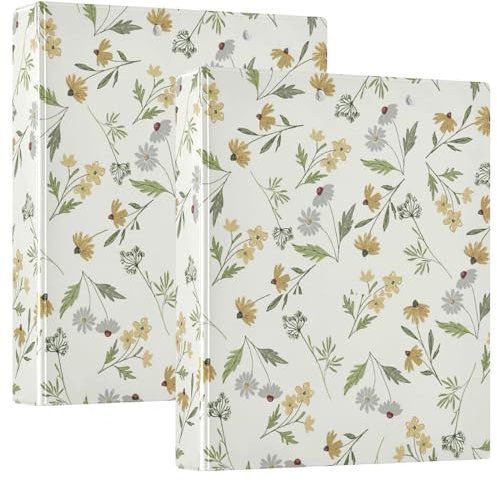 Wild Flower Mid Century Moderner Ordner mit drei Ringen, 3,8 cm (1 1/2 Zoll) Ordner mit Taschen, 1/2er-Pack, Ordner für Studenten, 200 Blatt