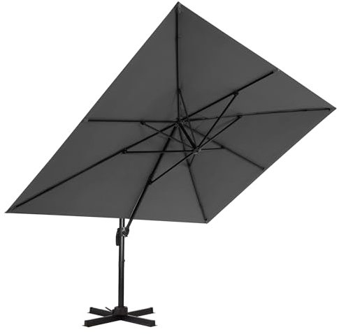 EROMMY Sonnenschirm 300 x 400 cm Ampelschirm, mit 8 Aluminium Gestell 360° Drehbar Windsicherung neigbar mit Kurbelvorrichtung, rechteckig UV-Schutz, Garten Balkon, Grau