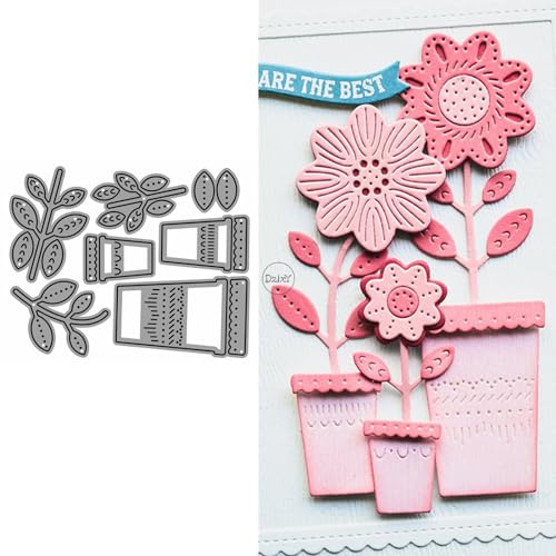 Flower Pot Leaves Metal Cutting Dies for Card Making | Embossing Die Cuts Set for DIY Scrapbooking Paper Wedding Album Decor Stencils Supplies Machine Festivals Crafting Templates