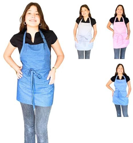 Didart Handmade Delantal Cocina Mujer - Pack 2 unidades. Niña y Niño - 3 Bolsillos. Camarera Cocinera.Mandil cocina mujer. (VAQUERO 4)