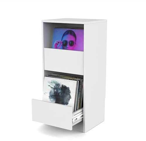 Glorious Vinyl Vault: Armadio per dischi con cassetti a chiusura morbida per LCD da 12, spazio per 160 album, design modulare, bianco
