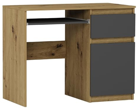 Framire Schreibtisch N-33 Artisan Eiche/Anthrazit 90x50x77 cm – Kleiner Computertisch mit Schublade, Schreibtisch für Schlafzimmer, Wohnzimmer & Studio, Modern N-33