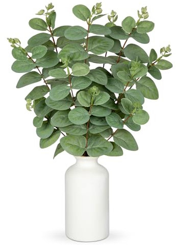 Arborus 41CM Artificial Eucalyptus Plant with Ceramic Vase 16.1 Fake Plant Faux Eucalyptus Stems in Vase Decorative Artificial Green Plant for Home Living Room Bedroom Office Wedding Decorations