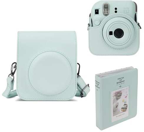 Mumlicha Custodia per fotocamera in pelle PU e 64 tasche per album fotografico compatibile con fotocamera istantanea Fujifilm Instax Mini 12, custodia protettiva Mini 12 con tracolla regolabile,