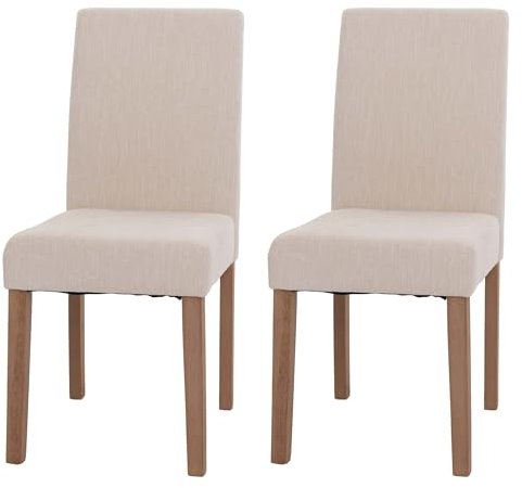 2er-Set Esszimmerstuhl Littau, Stuhl Küchenstuhl Hochlehner, Stoff/Textil Chenille Holz - Creme, naturfarbene Beine