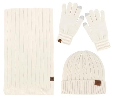 UNNESTAR Fleece Scarf Hat Glove Sets- Winter Ski Beanie Knit Scarves for Women Men in Cold Weather