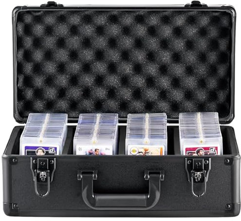 Trading Card Storage Box 6 Slots Kartenkoffer Flip-Top-Kartenspeicherbox mit Griff 14x5 Tragetasche mit Sperre und Schlüssel für starre Karte, Handelskarten, Sportkarte, abgestufte Kartenhandelskarte