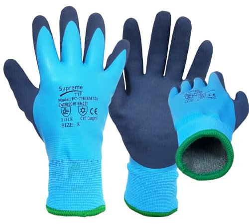 SupremeTTF 2 Pairs Waterproof Thermal Winter Work Gloves Polar Fleece Liner Superior Grip Double Latex Coating for Garden Logistics Warehousing in Cold Weather Outdoor Activities (XL-10)