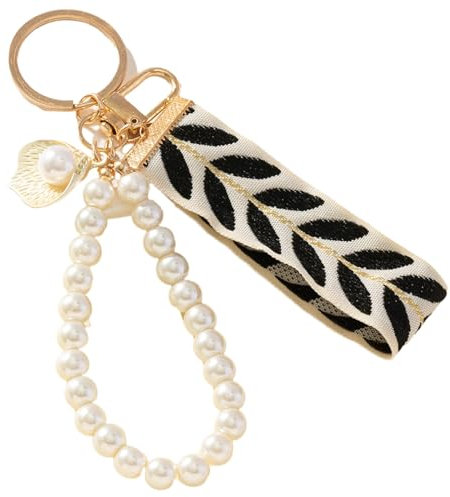 Uoocg Perlen Schlüsselanhänger Schlüsselband Kurz Mit Schlüsselring Für Frau Edler Keychain Aesthetic (schwarz)