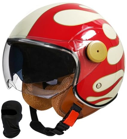 Beyswage 3/4 Open Face Motorcycle Helmet, Vintage Style with Double Goggles, Comfort Lining, Earmuffs, ECE Certified, Adult Men Women, Black