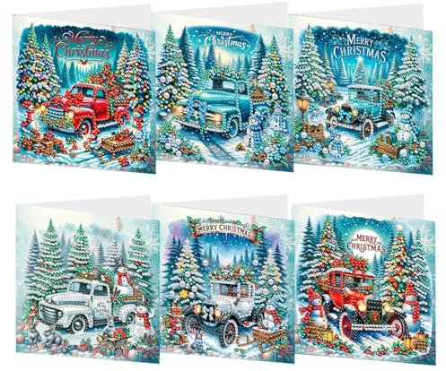 Weihnachts-Strass-Kunst-Kits für Erwachsene, 6 x Urlaubskarten-Set mit Edelsteinkunst-Weihnachtskarten, Winter-Strass-Bastelwerk für handgefertigte Grußkarten, Edelsteinkunst-Weihnachtskarten-Set, 6 x