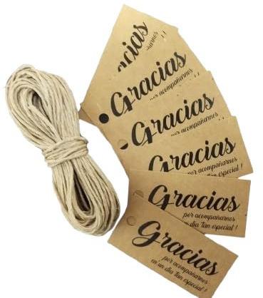 50 Etiquetas de cartón kraft Gracias por acompañarnos con cordón de yute para colgar en los detalles de tus invitados (Español)
