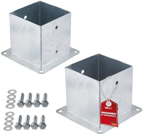 SOTECH 2er SET Aufschraubanker vierkant 140 x 140 mm, 152 mm Höhe, Stahl feuerverzinkt, Bodenhülse für Vierkantholz - optimal für den Außeneinsatz