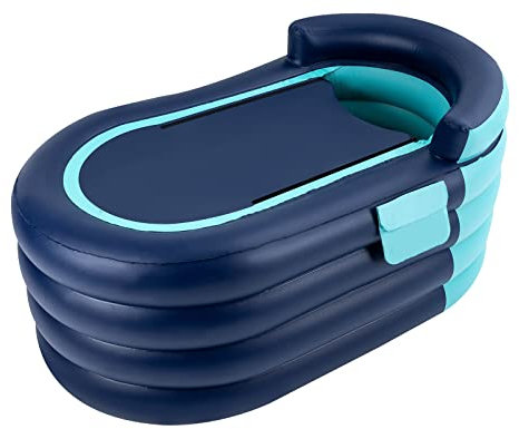 Baignoire gonflable en PVC pour adulte - 140 x 84 x 74 cm - Avec pompe à air - Baignoire autoportante pliable avec couvercle à fermeture éclair - Bleu - Baignoire de trempage portable avec poche