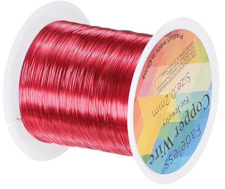 M METERXITY 0.2mm Jewelry Wire, 32 Gauge 328FT Craft Wire Copper Beading Wire for Jewelry Making/Planting/Weaving/DIY Crafting, Soft Metal Wires [100M, Red]