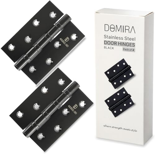 DOMIRA Black Ball Bearing Hinges, Heavy Duty Steel Door Hinges for Wooden Doors, Durable Matte Butt Hinges for Internal & External Use (Black, 4 (102mm) - Pack of 2)