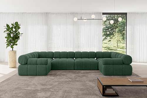 ALTDECOR Modulares Sofa Ecksofa in U-Form Corner modular Sofa Eckcouch Couch Wohnlandschaft Cauchsofa Polstersofa Birno-U2-380x190x70 cm Grün