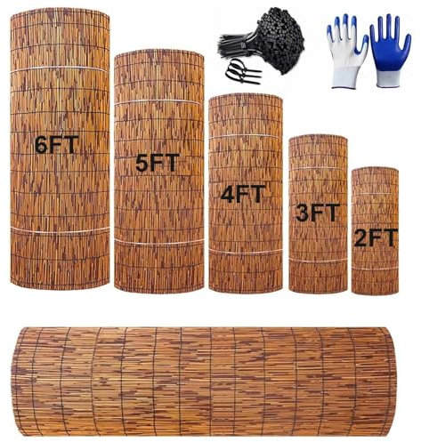 Generisch Bambuszaun Schilfrohrmatte Sichtschutzmatte Wetterfest 50 60 70 80 90 100 120 140 150 160cm Hoch Natürlicher Sichtschutzzaun für Balkon, Terrasse, Garten, Windschutz, Sonnenschutz