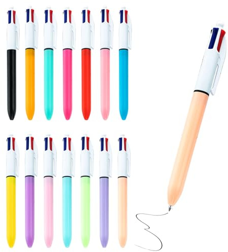 Wqafe 14 Stück 4 Farben Kugelschreiber, Mehrfarbiger Kugelschreibers, 4 in 1 Einziehbarer Kugelschreiber 1mm Multicolor Ballpoint Pen Stifte für Büro Home Schule Krankenschwester Zubehör