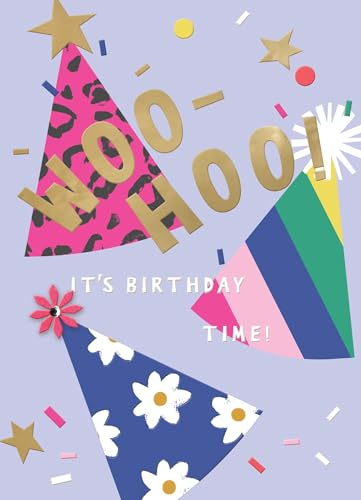 Second Nature Embellished Woo-Hoo! Party Hats Birthday Greeting Card Celebration Extravaganza - Wildflower Vibrant Design, Eco-Friendly, Heartfelt Keepsake, Perfect For Girls, Easy Mailing