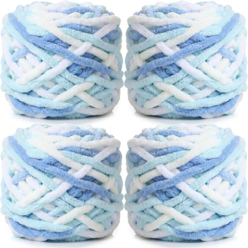 Cnwinu Dicke Wolle zum Stricken, 4 x 100 g Chunky Yarn, Mehrfarbiges Strickwolle Dickes Garn, Weiches Dicke Wolle zum Häkeln, für Decken, Kissen, Haustierbetten, Taschen, Mützen und Schals Verwendet