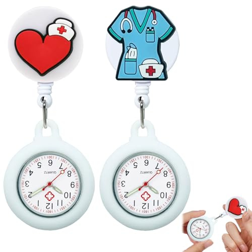 QEEROYO Krankenschwester Uhr, Schwesternuhren mit Clip, Dehnbare Silikon Hülle, Krankenschwesteruhr Schwesternuhr Taschenuhren für Damen