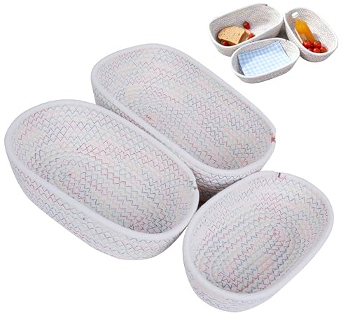 3 Pcs Cotton Woven Baskets for Storage, Cotton Rope Basket, Bathroom Storage Baskets for Shelves Drawer Closet Shelf Kitchen Toiletries Make up Bathroom Cupboard Organisers(3 Sizes)