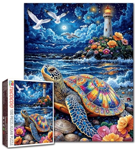 Schildkröte 1000-teiliges Leuchtturm-Puzzle Meerblick Herausfordernd Erwachsene Anfänger Familienaktivität DIY-Basteln Wohnkultur Geschenk