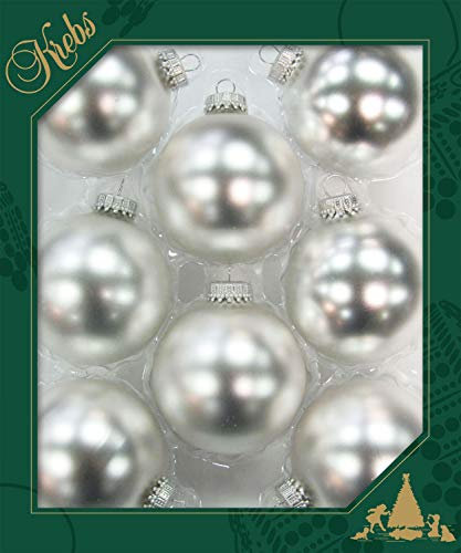 Dekohelden24 Lauschaer Christbaumschmuck - 8er Set Kugeln Uni Silber matt, 6,7 cm, mit silbernem Krönchen + 50 Schnellaufhänger in Silber GRATIS zu Ihrer Bestellung dazu !