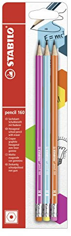 STABILO - Bleistift mit Radiergummi - pencil 160 in pink, blau, orange - 3er Pack - Härtegrad HB