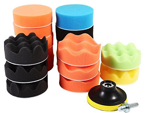 Kit de 19 esponjas para pulir y encerar el Coche con máquina pulidora (Adaptador para Taladro M10)
