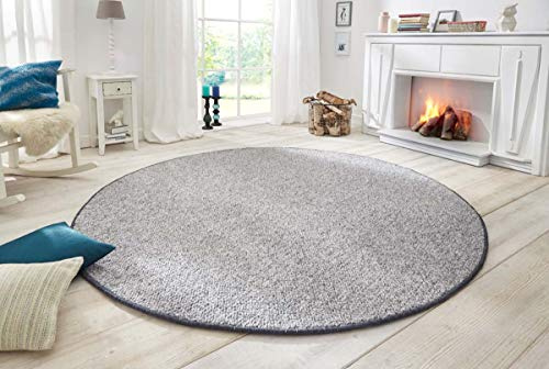 BT Carpet Wolly Round Rug - Living Room Rug Flat Weave Short Pile Wool Look Wool Skandi Look Dining Room Living Room Children's Room Bedroom - Cream, 133 cm