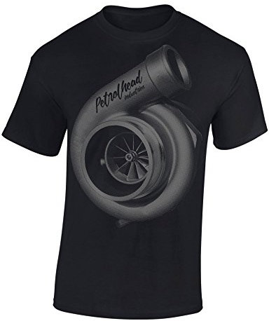 Baddery Petrolhead: Turbocharger Turbolader - Geschenk für Autoliebhaber - T-Shirt für alle Tuning-, Drift-, und Motorsport Fan - Auto T-Shirt Herren Shirt - Geschenk Auto - Auto-Fahrer, Schwarz, L