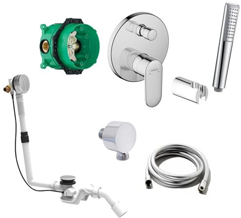 vanvilla Wannenset mit Unterputz Armatur Hansgrohe Vernis Blend 2-Wege und vanvilla Handbrause, Wannen-SET HG55 poliert