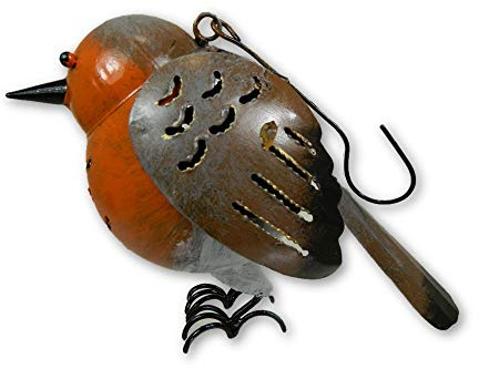 Hanging Robin Metal Tealight Holder with Sturdy Hook - Handcrafted Outdoor/Indoor Garden Ornaments - Unique Gifts for Bird Lovers, Birthdays & Christmas - Ideal for Patios, Trees, Porches