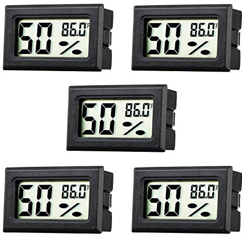 Rojuna Mini Thermometer Hygrometer, Small Digital Electronic Temperature Humidity Meters Gauge Indoor LCD Display Fahrenheit for Humidors, Greenhouse, Garden, Cellar, Fridge, Mason Jar (5)
