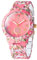 Temptation - Damen Armbanduhr in Korall-Pink, mit Rosenblüten, weiß-goldene Zeiger, Goldfarbene Zahlen, Frauen Uhr - Edelstahlgehäuse, gummierte Oberfläche, ∅ 40 mm
