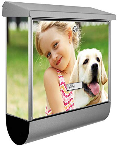banjado® Burgwächter Briefkasten Edelstahl 38x39x12cm mit Motiv Wunschmotiv/Briefkasten Edelstahl ohne Zeitungsfach/Briefkasten grau/Postkasten inkl. Montagematerial & 2 Schlüsseln