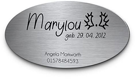 Pferdeschild mit Gravur aus Edelstahl | Namensschild Boxenschild Premium Stallschild mit Bohrlöcher oder selbstklebend 15x8 cm oval mit Brandzeichen und Motiven Ideal für den Stall Pferdebox… (D0)