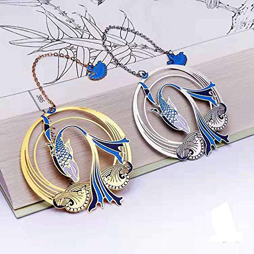 China Complex Exquisites Metall-Lesezeichen mit Koi-Fischmotiv, goldfarben, 2 Stück