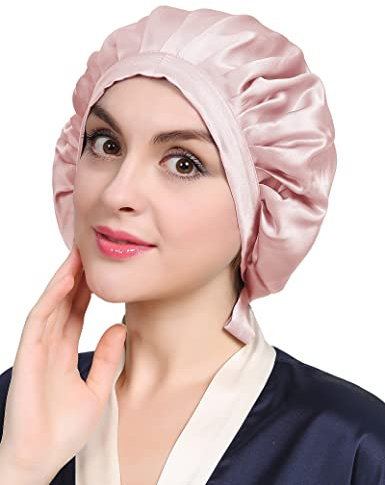 LilySilk 100% Pure Mulberry Silk Sleep Cap for Hair Care Women 19 Momme, Natural Silk Bonnet for Sleeping, Soft Hair Wrap Elastic Stay on Head-Rosy Pink