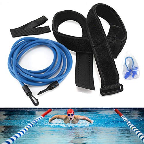 Osugin Schwimm-Trainingsgürtel für Erwachsene, Gummiseil für stationäres Widerstandstraining, Bungee-Übungsleine, Schwimmgürtel für Pool, (blau)