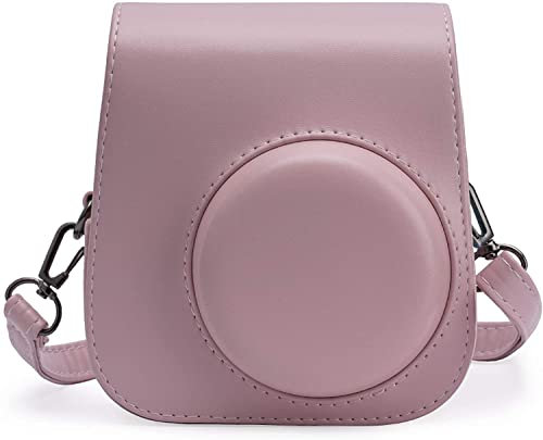 Frankmate Caméra Housse Compatible avec Appareil Photo Instantanés Instax Mini 11, Pochette Appareil Photo Sacoche Rangement Protection Cuir PU Lisse avec Bandoulière et Poche (Rose)