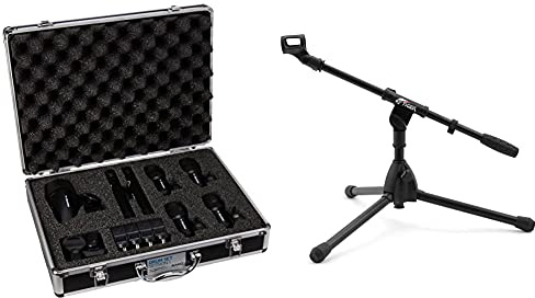 AKG Drum Set Session 1 Drum Microphone Pack & Tiger MCA49-BK Low Level Floor & Desktop Boom Microphone Stand – Bass Drum, Guitar Cab Mic Stand