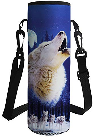 NETILGEN Housse isotherme pour bouteille d'eau de 1L avec imprimé Loup Blanc - Étui en néoprène pour bouteilles et gobelets - Idéal pour le sport