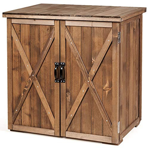 COSTWAY Garden Storage Shed, Fir Wood Outdoor Tools Cabinet with Double Doors, Compact Utility Sheds Store Box for Yard Patio Garage, 75 x 55 x 70cm