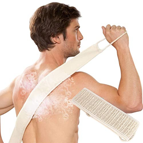 Rückenschrubber für dusche, Rückenschrubber für Körperpeeling, Rückenmassage Für Nassmassagen und Trockenmassage geeignet, Luffa Schwamm Rückenschrubber für Bad und Dusche, mit Rücken Gurt