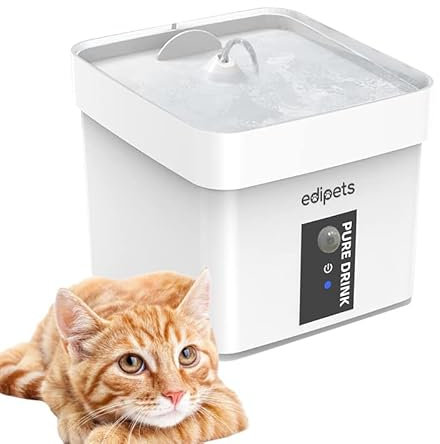 Edipets, Katzenbrunnen, 1 Liter Fassungsvermögen, automatischer Trinker, leise, Wasserspender, D024, Zubehör, Infrarotsensor, leise, inkl. Kohlefilter (weiß)